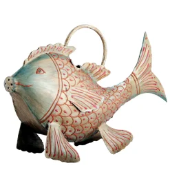 Deko Gießkanne Fisch, Metallfisch mit goldbraun-rot, 28cm