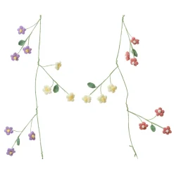 Deko Girlande aus Wolle, Wollgirlande mit Blumen lila-creme, 90cm