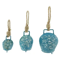 Deko Glocke blau mit Klang, Kuhglocke mit Blumenmuster blau-weiß, 5cm