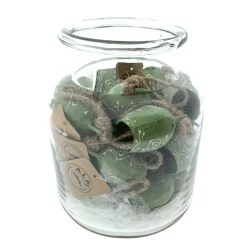 Deko Glocke grün mit Klang, Kuhglocke mit Blumenmuster grün-weiß, 7cm