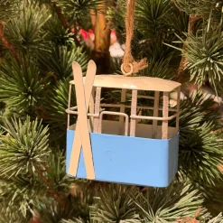 Deko Gondel mit Ski, kleine Seilbahn, rot, grün, blau oder gelb, Skigondel aus Metall, Hänger