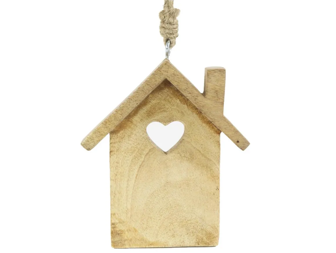 Deko Haus natur, Holzhaus mit Herz, 15x13cm, Hänger