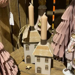 Deko Haus, Weihnachtshaus, Holzhaus mit Kamin, grau-natur, 8x6x15cm