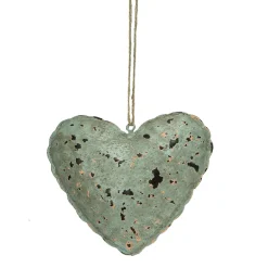 Deko Herz Antik, Metallherz grün used look gefüllt, 12x14cm, Hänger
