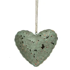 Deko Herz Antik, Metallherz grün used look gefüllt, 12x14cm, Hänger