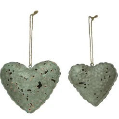 Deko Herz Antik, Metallherz grün used look gefüllt, 12x14cm, Hänger