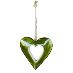 Deko Herz grün, Holzherz mit Lacküberzug grün glänzend, 8x8cm, Hänger