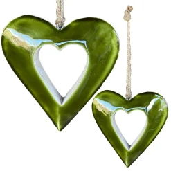 Deko Herz grün, Holzherz mit Lacküberzug grün glänzend, 8x8cm, Hänger