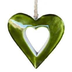 Deko Herz grün, Holzherz mit Lacküberzug grün glänzend,13x14cm, Hänger
