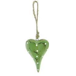 Deko Herz grün mit Punkte, Holzherz zum Hängen used look grün-weiß, 15cm