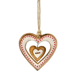 Deko Herz Landhaus, Herzhänger Herz im Herz, weiß-rot used look, 12cm