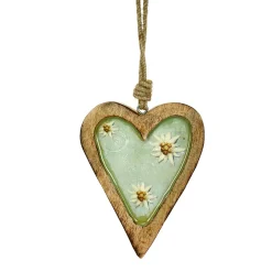 Deko Herz Landhaus, Holzherz blaugrau mit Edelweiß, Emailleoptik, 7x10cm, Hänger