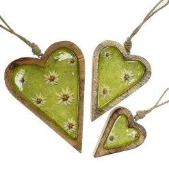 Deko Herz Landhaus, Holzherz hellgrün mit Edelweiß, Emailleoptik, 11x14cm, Hänger
