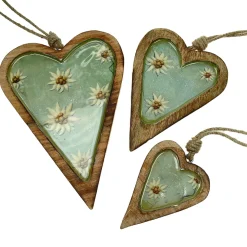 Deko Herz Landhaus, Holzherz blaugrau mit Edelweiß, Emailleoptik, 14x19cm, Hänger