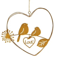 Deko Herz Love, filigranes Rostherz aus dünnen Drähten mit Vögel, 15cm, Hänger, Edelrost