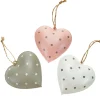 Deko Herz, Metallherze mit Punkte und Klang, rosa, grau, weiß, 3- fach sortiert, 6 St/Box, Hänger