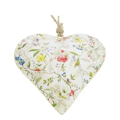 Deko Herz mit Blumen, Metallherz mit Wiesenblumen pastell, 12cm, Hänger