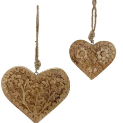 Deko Herz mit Blumenmuster, Holzherz mit Relief 3 Blumen, 17x15cm, Hänger