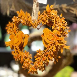 Deko Herz mit Vögel, Rostherz mit Blumen und Vögel, 20x18cm, Edelrost, Hänger