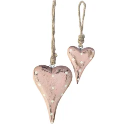 Deko Herz rosa used look, Holzherz unfinish mit weiße Punkte, 10cm