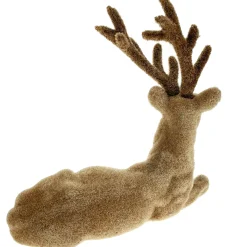 Deko Hirsch, Hirsch samtlook, braun beflockt, liegend, 14cm