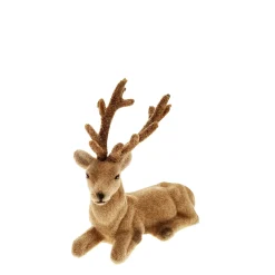 Deko Hirsch, Hirsch samtlook, braun beflockt, liegend, 14cm