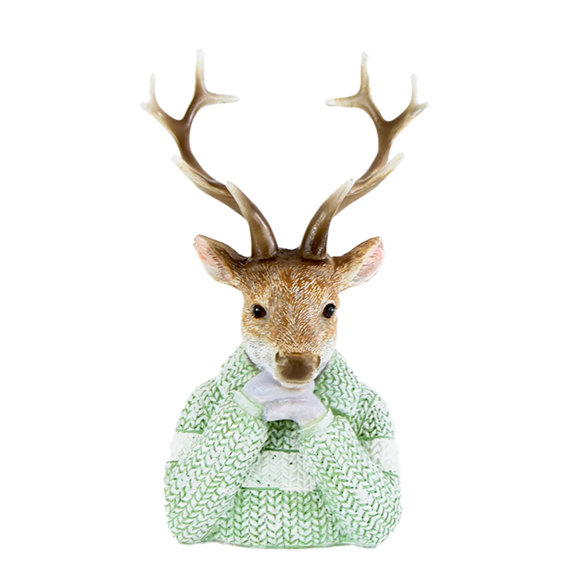 Deko Hirsch, Winterhirsch mit Pullover, Hirschbüste, mintgrün, 18cm, Polyresin