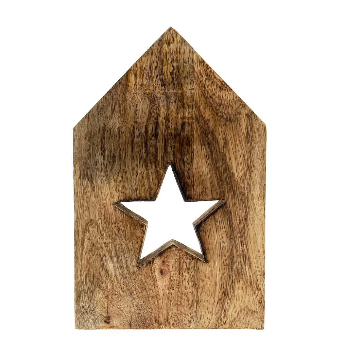 Deko Holzhaus, Haus mit Stern, 25x15cm, Mangoholz