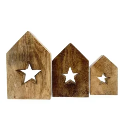 Deko Holzhaus Weihnachtsstern, Haus mit Stern, 15x9cm, Mangoholz
