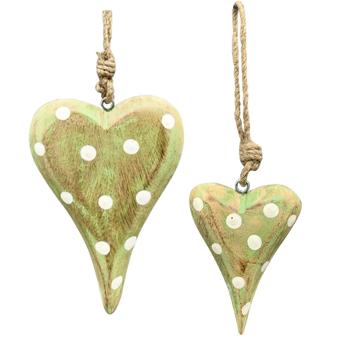 Deko Holzherz grün used look, Herz gepunktet, hellgrün-weiß, 10x15cm, Holzhänger