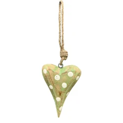 Deko Holzherz grün used look, Herz gepunktet, hellgrün-weiß, 7x9cm, Holzhänger