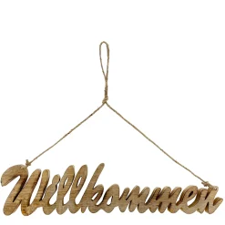 Deko Holzhänger mit Schriftzug Willkommen, 52x12cm, Mangoholz