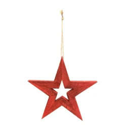 Deko Holzstern Weihnachten, rustikaler Weihnachtsstern used look rot, Sternhänger, 20cm