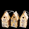 Deko Häuschen Landhaus, 3er Set Holzhäuser, natur-weiß, 12x8cm, zum Stellen oder Hängen