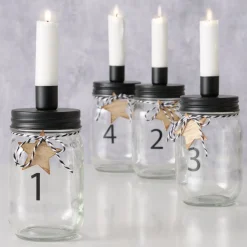 Deko Kerzengläser Advent, Kerzenhalter mit Zahlen 1-4 und Holzstern, Boltze Home Collections