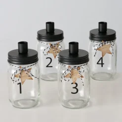 Deko Kerzengläser Advent, Kerzenhalter mit Zahlen 1-4 und Holzstern, Boltze Home Collections