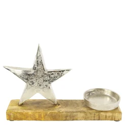 Deko Kerzenhalter mit silbernem Stern, Metallstern Weihnachten, 23x15cm