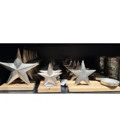 Deko Kerzenhalter mit silbernem Stern, Metallstern Weihnachten, 23x15cm