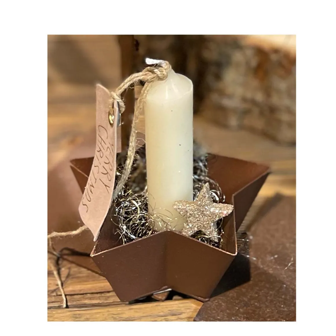 Deko Kerzenhalter Stern, Kerzenhalterschale für Stabkezen, dunkelbraun, 11x5cm, Metall