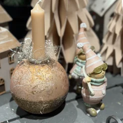 Deko Kerzenhalter Weihnachtskugel, gold-, blau- oder rosetöne, Ø10cm, rustikaler Stabkerzenhalter