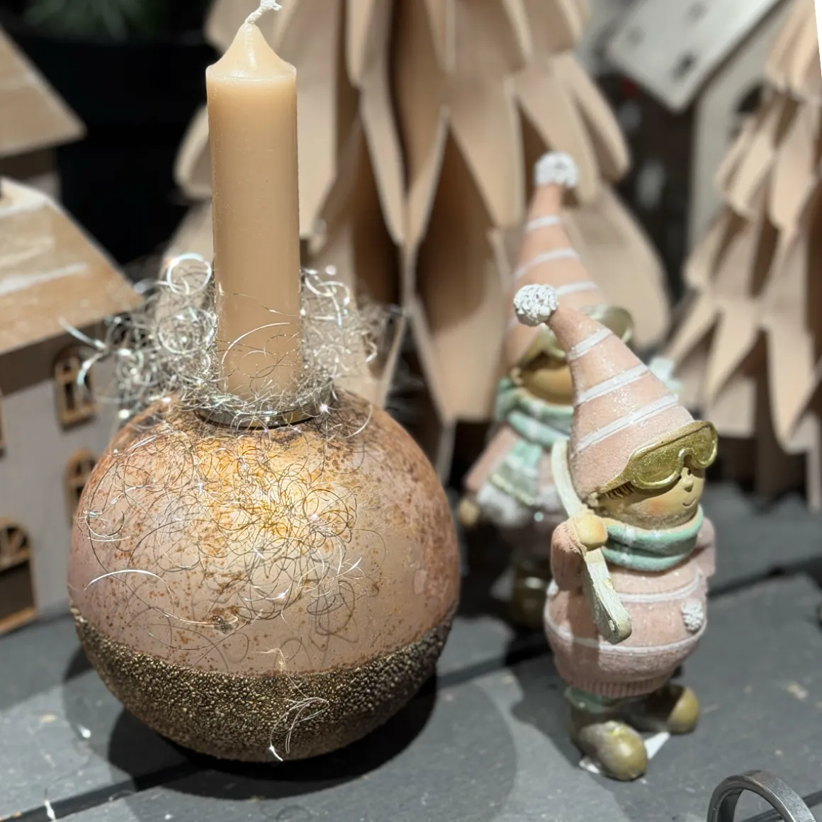 Deko Kerzenhalter Weihnachtskugel, gold-, blau- oder rosetöne, Ø10cm, rustikaler Stabkerzenhalter