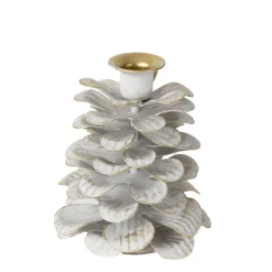 Deko Kerzenhalter Zapfen used look, Metall Tannenzapfen für Christbaumkerzen, creme/gold, 9cm