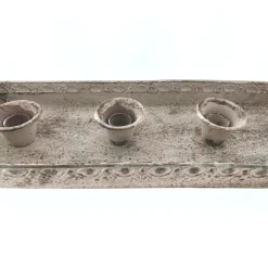 Deko Kerzentablett Antik grau, geeignet für 4 Stabkerzen, grau used look, 41x13cm, Metall