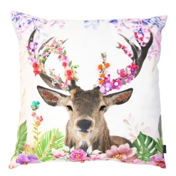 Deko Kissen Hirsch Fleury, Hirsch mit Blumengeweih rosa-pink, 45x45cm, Mars & More