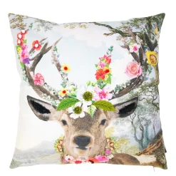 Deko Kissen Hirsch Fleury, Hirsch mit Blumengeweih und Blumenkranz, 45x45cm, Mars & More