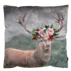 Deko Kissen Hirsch Fleury, Rotwild Hirsch mit Blumen, 45x45cm, Mars & More