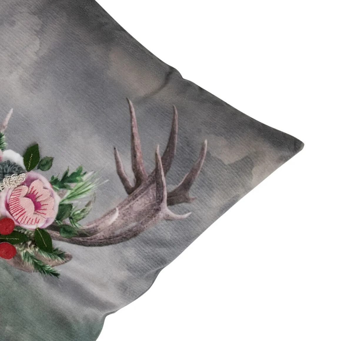 Deko Kissen Hirsch Fleury, Rotwild Hirsch mit Blumen, 45x45cm, Mars & More