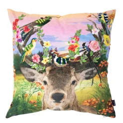Deko Kissen Hirsch Fleury, Hirsch mit Blumengeweih und Vögel, 45x45cm, Mars & More