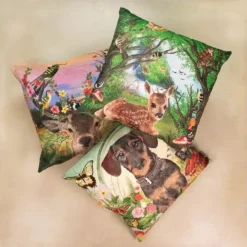 Deko Kissen Hirsch Fleury, Hirsch mit Blumengeweih und Vögel, 45x45cm, Mars & More