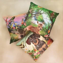 Deko Kissen Hirsch Fleury, Hirsch mit Blumengeweih und Vögel, 45x45cm, Mars & More